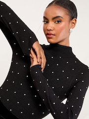 Lipsy Black Hotfix Knitted Roll Neck Jumper - Image 2 of 4