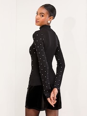 Lipsy Black Hotfix Knitted Roll Neck Jumper - Image 4 of 4