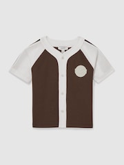 Chocolate Brown / Off White - Reiss Nori Cotton Waffle-Knit Badge Shirt - Image 2 of 4