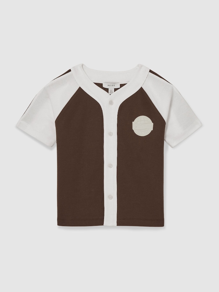 Chocolate Brown / Off White - Reiss Nori Cotton Waffle-Knit Badge Shirt - Image 2 of 4