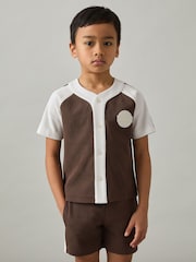 Chocolate Brown / Off White - Reiss Nori Cotton Waffle-Knit Badge Shirt - Image 3 of 4
