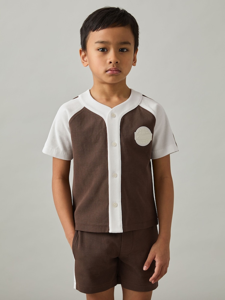 Chocolate Brown / Off White - Reiss Nori Cotton Waffle-Knit Badge Shirt - Image 3 of 4