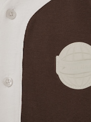 Chocolate Brown / Off White - Reiss Nori Cotton Waffle-Knit Badge Shirt - Image 4 of 4