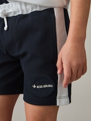 Off White/Navy - Reiss Cane Cotton Waffle-Knit Badge Shorts - Imagen 1 de 4