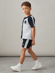 Off White/Navy - Reiss Cane Cotton Waffle-Knit Badge Shorts - Imagen 3 de 4