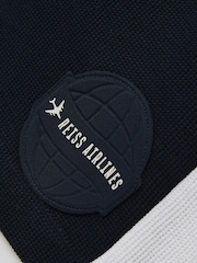 Off White/Navy - Reiss Cane Cotton Waffle-Knit Badge Shorts - Imagen 4 de 4