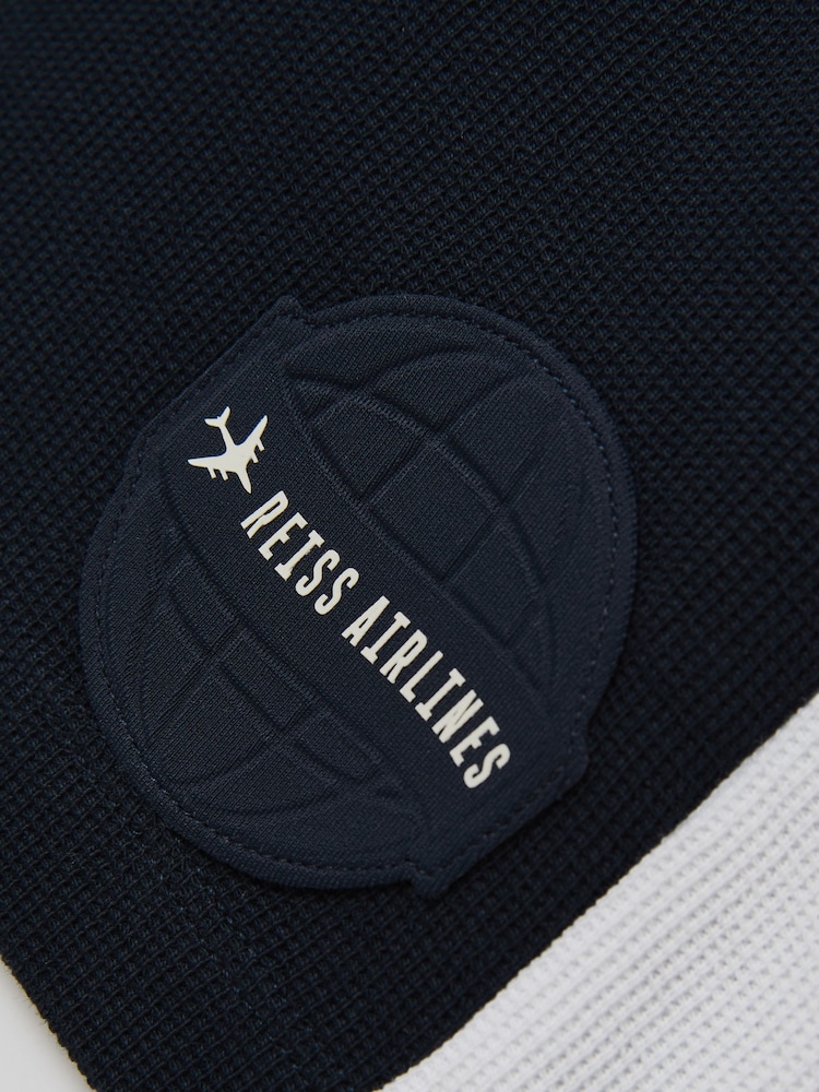 Off White/Navy - Reiss Cane Cotton Waffle-Knit Badge Shorts - Imagen 4 de 4