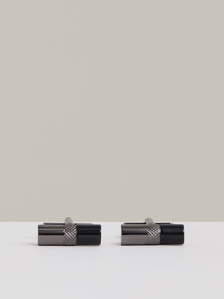 Reiss Gunmetal Tone /Onyx Dexter Cufflinks - Image 1 of 4