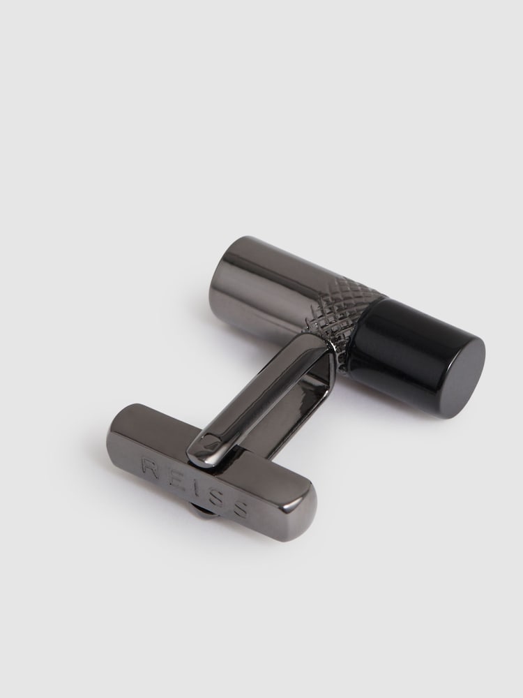 Reiss Gunmetal Tone /Onyx Dexter Cufflinks - Image 4 of 4