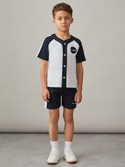 Reiss Off White/Navy Nori 9-13 yrs Cotton Waffle-Knit Badge Shirt - Image 3 of 4
