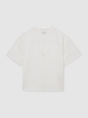 أبيض - تيشرت Ember كتان بفتحة ياقة حرف V من Reiss - صورة 2 من 5