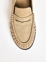 Friends Like These Taupe Flat Ruched Comfort Slip On Patent Faux Leather Penny Loafers - Image 2 of 4