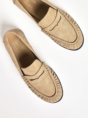 Friends Like These Taupe Flat Ruched Comfort Slip On Patent Faux Leather Penny Loafers - Image 3 of 4