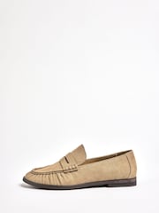 Friends Like These Taupe Flat Ruched Comfort Slip On Patent Faux Leather Penny Loafers - Image 4 of 4