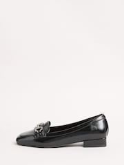 Friends Like These Black Snaffle Sqaure Toe Low Block Heel Comfort Faux Leather Loafer Shoes - Image 5 of 5