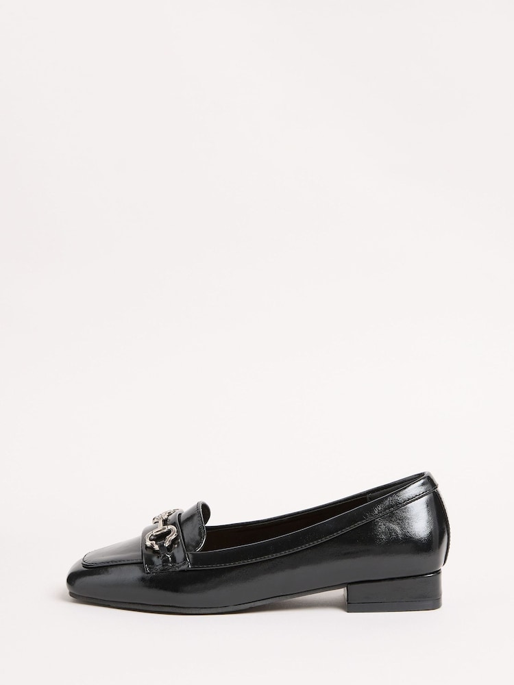 Friends Like These Black Snaffle Sqaure Toe Low Block Heel Comfort Faux Leather Loafer Shoes - Image 5 of 5
