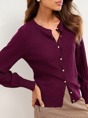 Lipsy Burgundy Red Knitted Ribbed Crew Neck Buttoned Cardigan - Image 1 of 4