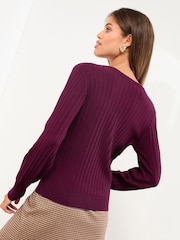 Lipsy Burgundy Red Knitted Ribbed Crew Neck Buttoned Cardigan - Image 4 of 4