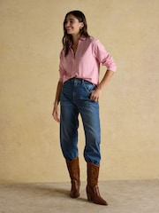 Joules Tallie Pink Combed Cotton Slub Collared Top - Image 3 of 8