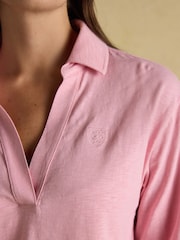 Joules Tallie Pink Combed Cotton Slub Collared Top - Image 6 of 8