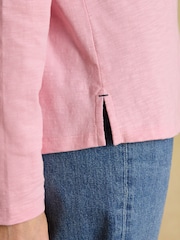 Joules Tallie Pink Combed Cotton Slub Collared Top - Image 7 of 8