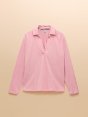 Joules Tallie Pink Combed Cotton Slub Collared Top - Image 8 of 8