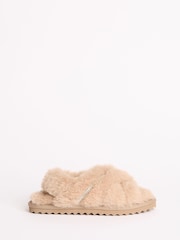 Lipsy Camel Embellished Cross Strap Slingback Fluffly Slippers - Image 2 of 4
