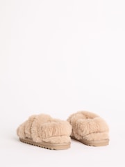 Lipsy Camel Embellished Cross Strap Slingback Fluffly Slippers - Image 4 of 4