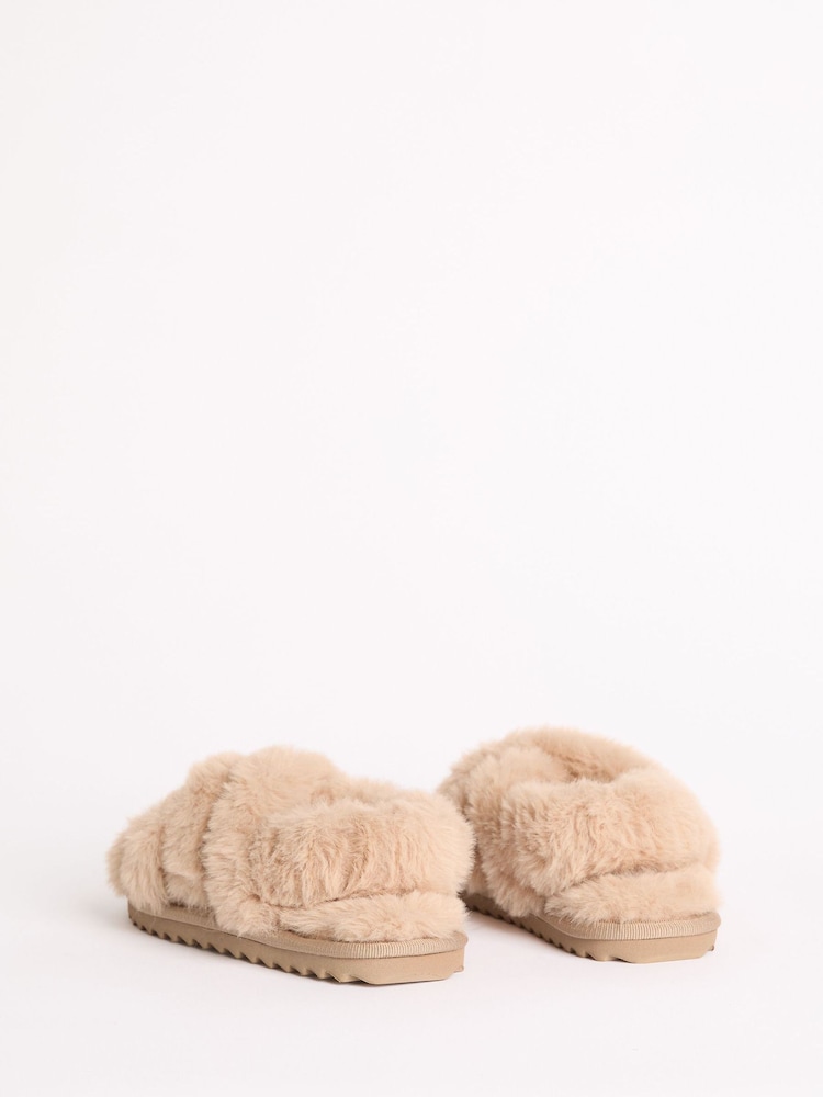 Lipsy Camel Embellished Cross Strap Slingback Fluffly Slippers - Image 4 of 4