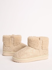 Lipsy Cream Standard Fit (F) Faux Shearling Lined Print Pull On Bootie Slippers - Image 1 of 5