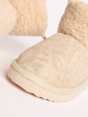 Lipsy Cream Standard Fit (F) Faux Shearling Lined Print Pull On Bootie Slippers - Image 2 of 5