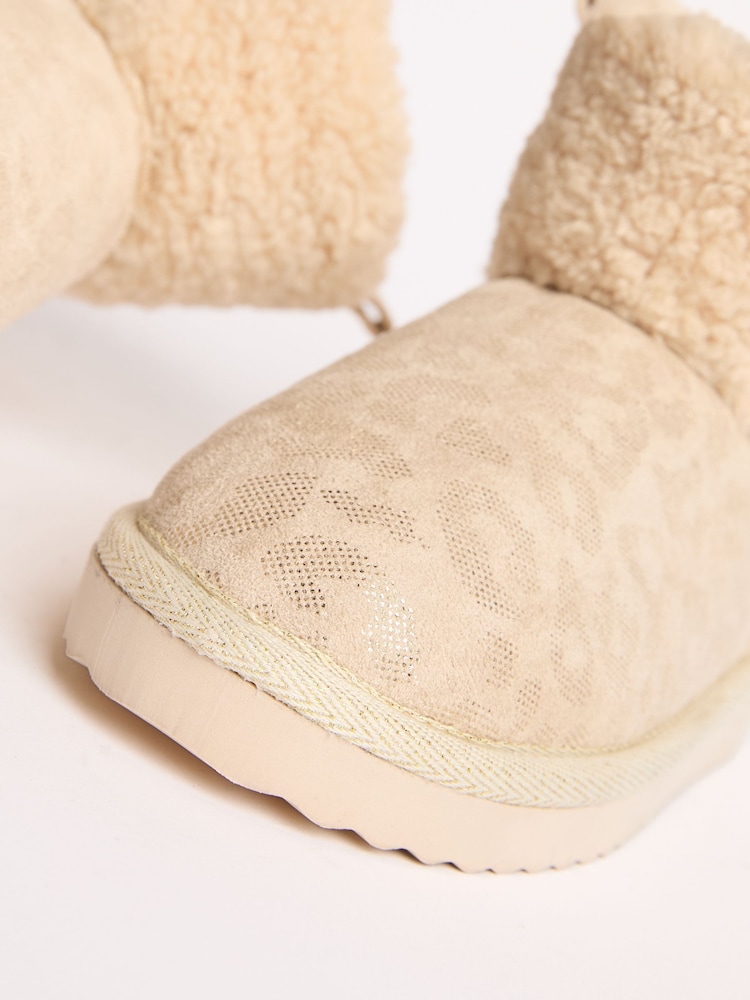 Lipsy Cream Standard Fit (F) Faux Shearling Lined Print Pull On Bootie Slippers - Image 2 of 5 Lipsy Cream Standard Fit (F) Faux Shearling Lined Print Pull On Bootie Slippers - Image 2 of 5