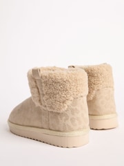 Lipsy Cream Standard Fit (F) Faux Shearling Lined Print Pull On Bootie Slippers - Image 3 of 5
