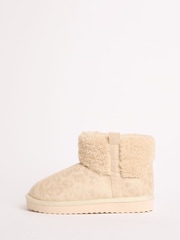 Lipsy Cream Standard Fit (F) Faux Shearling Lined Print Pull On Bootie Slippers - Image 5 of 5
