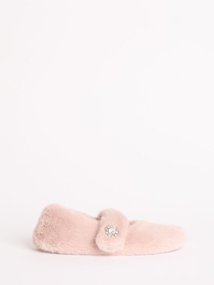 Lipsy Pink Embellished Buckle Detail Ballerinas Slippers - Image 1 of 4