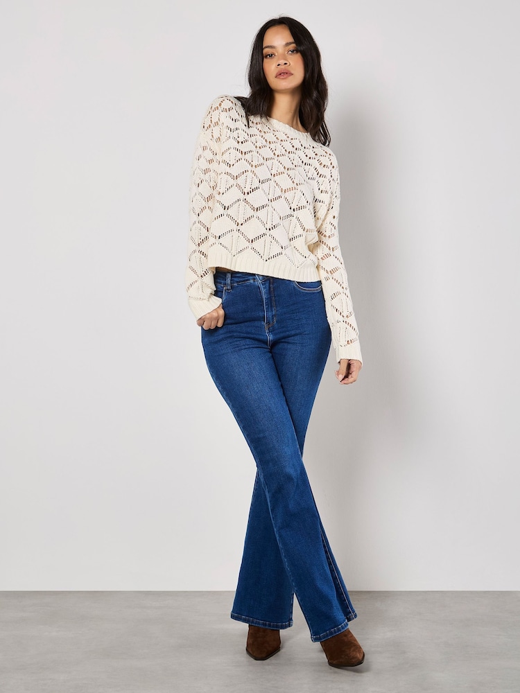 Apricot Cream Diamond Pointelle Boxy Jumper - Image 2 of 4