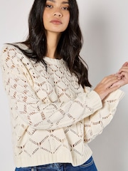 Apricot Cream Diamond Pointelle Boxy Jumper - Image 3 of 4