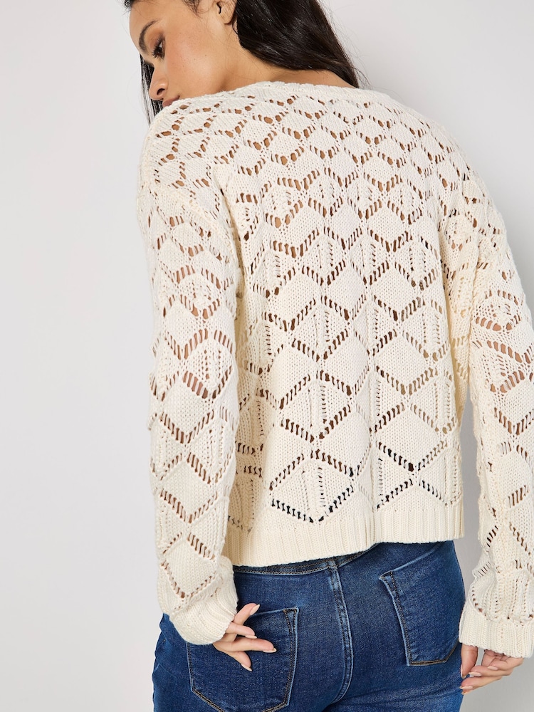 Apricot Cream Diamond Pointelle Boxy Jumper - Image 4 of 4