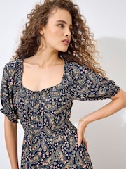 Apricot Blue Floral Print Paisley Tiered Maxi Dress - Image 2 of 5