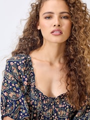 Apricot Blue Floral Print Paisley Tiered Maxi Dress - Image 3 of 5