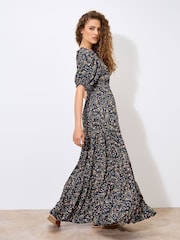 Apricot Blue Floral Print Paisley Tiered Maxi Dress - Image 4 of 5