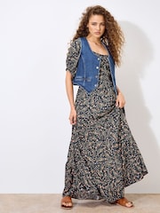 Apricot Blue Floral Print Paisley Tiered Maxi Dress - Image 5 of 5