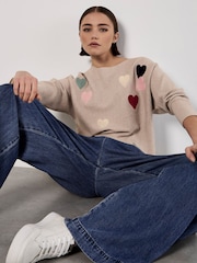 Apricot Natural Appliqué Heart Batwing Jumper - Image 5 of 5
