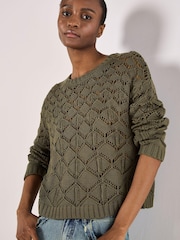 Apricot Green Diamond Pointelle Boxy Jumper - Image 1 of 4