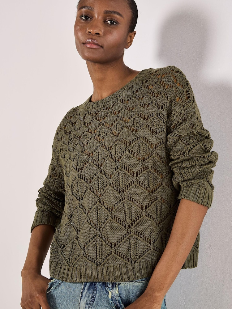 Apricot Green Diamond Pointelle Boxy Jumper - Image 1 of 4