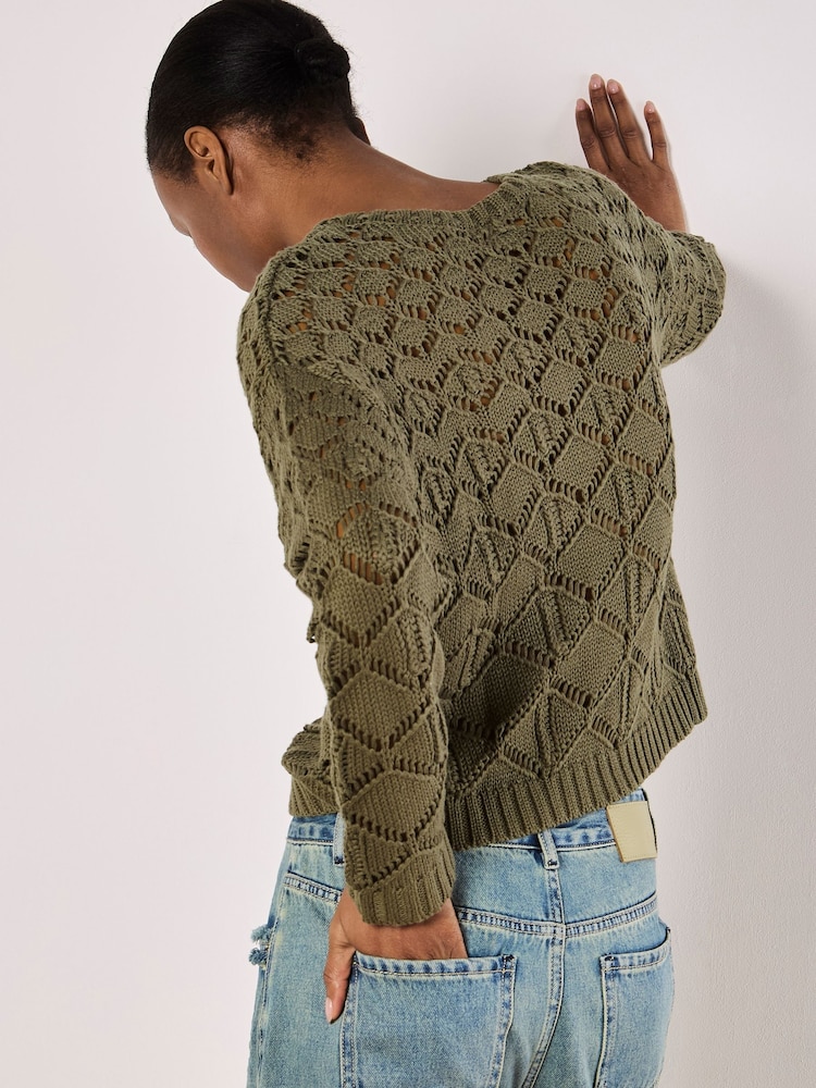 Apricot Green Diamond Pointelle Boxy Jumper - Image 2 of 4 Apricot Green Diamond Pointelle Boxy Jumper - Image 2 of 4