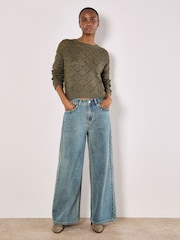 Apricot Green Diamond Pointelle Boxy Jumper - Image 3 of 4
