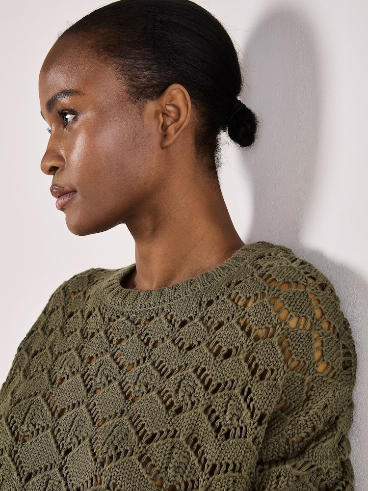 Apricot Green Diamond Pointelle Boxy Jumper - Image 4 of 4 Apricot Green Diamond Pointelle Boxy Jumper - Image 4 of 4