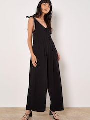 Apricot Black Tetra Tie Shoulder 100% Cotton Jumpsuit - Image 1 of 5