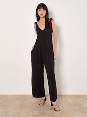 Apricot Black Tetra Tie Shoulder 100% Cotton Jumpsuit - Image 2 of 5
